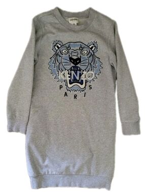 KENZO Girls Sweatshirt Dress Embroidered Tiger & Logo Designer Streetwear Grunge